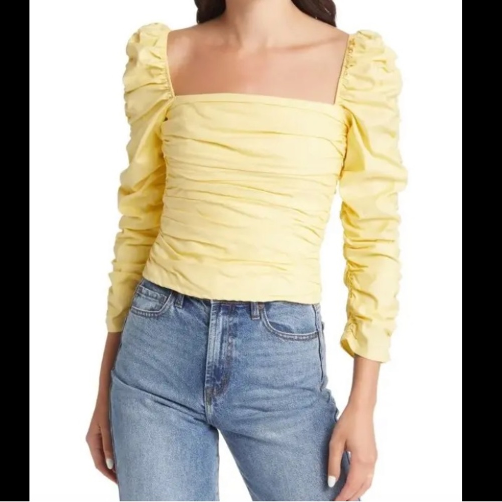 NEW Reformation Joi ruched top blouse yellow zest 8
